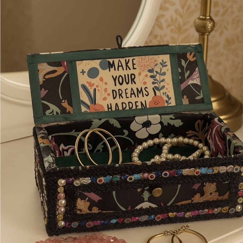 Decorative Black Jewelry Box with Floral Design
